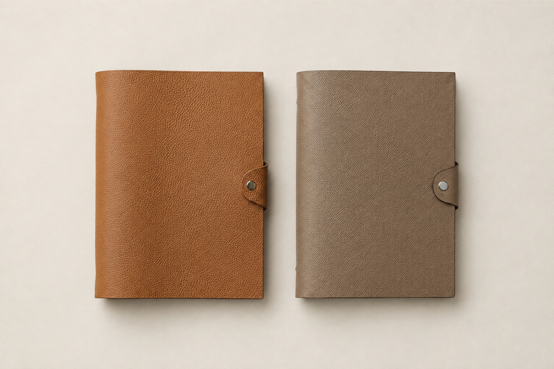 A5 leather journal covers in German Togo and Noblessa calfskin