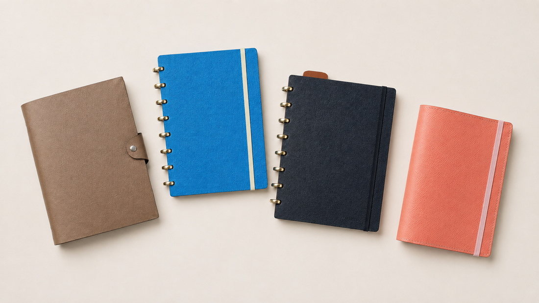 Leather notebook and planner covers in multiple sizes for the 2027 size and compatibility guide