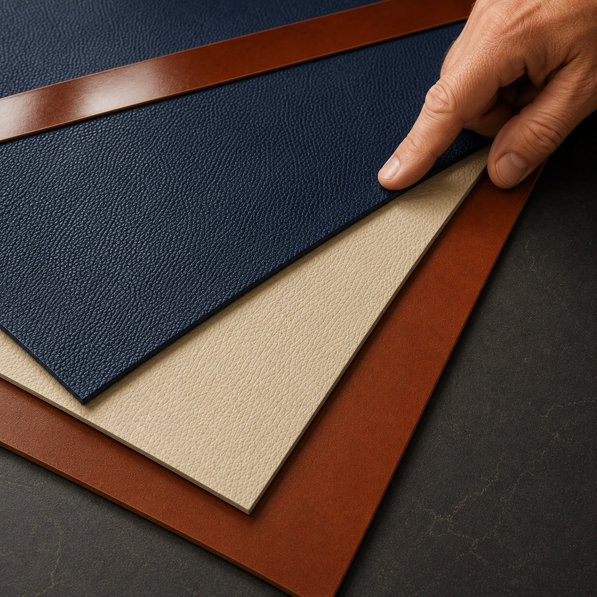 Layers of Alpin Calf, Noblessa, shell cordovan and Walpier leather selected for different roles