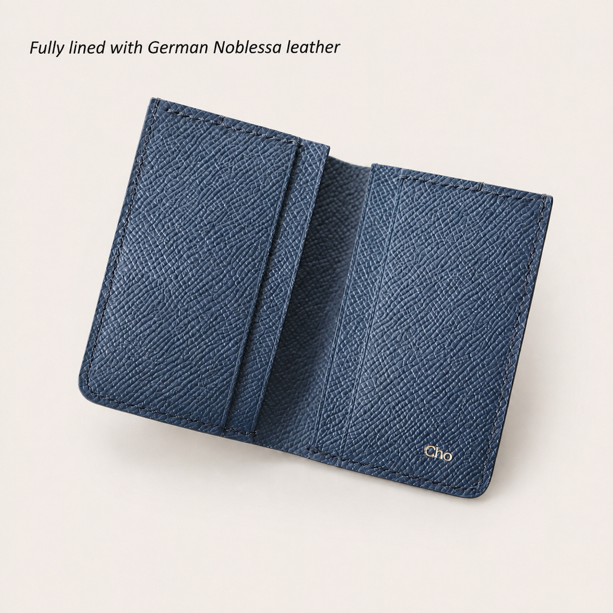 Navy Tyrian Minimal Wallet lined with German Noblessa calfskin