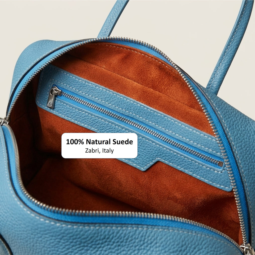 Close-up of the Italian Zabri natural suede lining