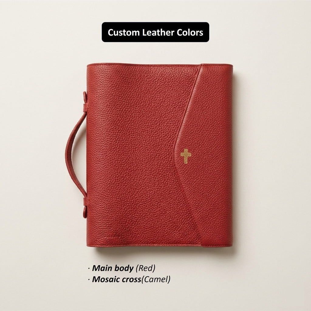 Magnetic Flap Leather Bible Cover with Handle - German Togo Leather