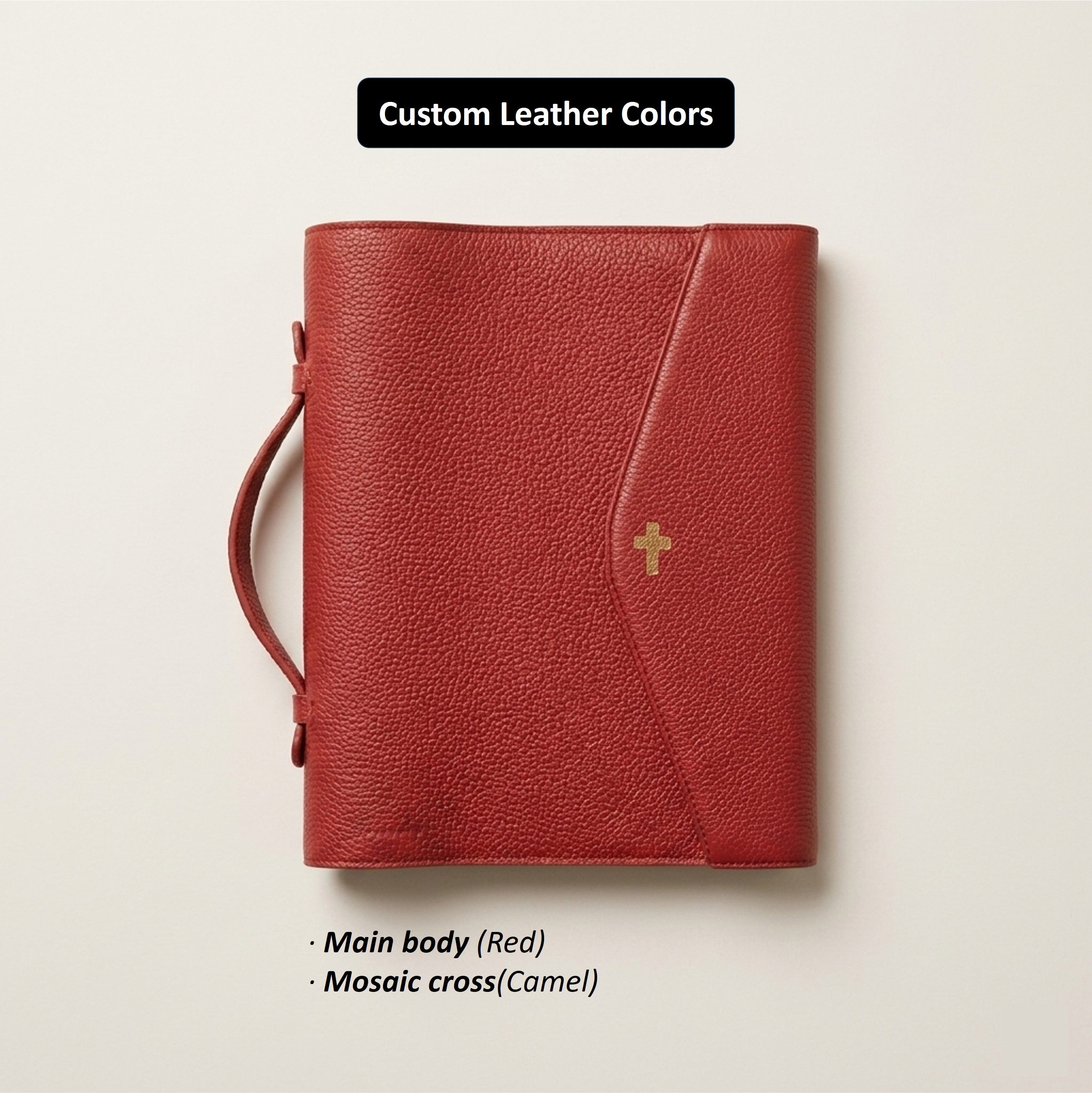 Magnetic Flap Leather Bible Cover with Handle - German Togo Leather