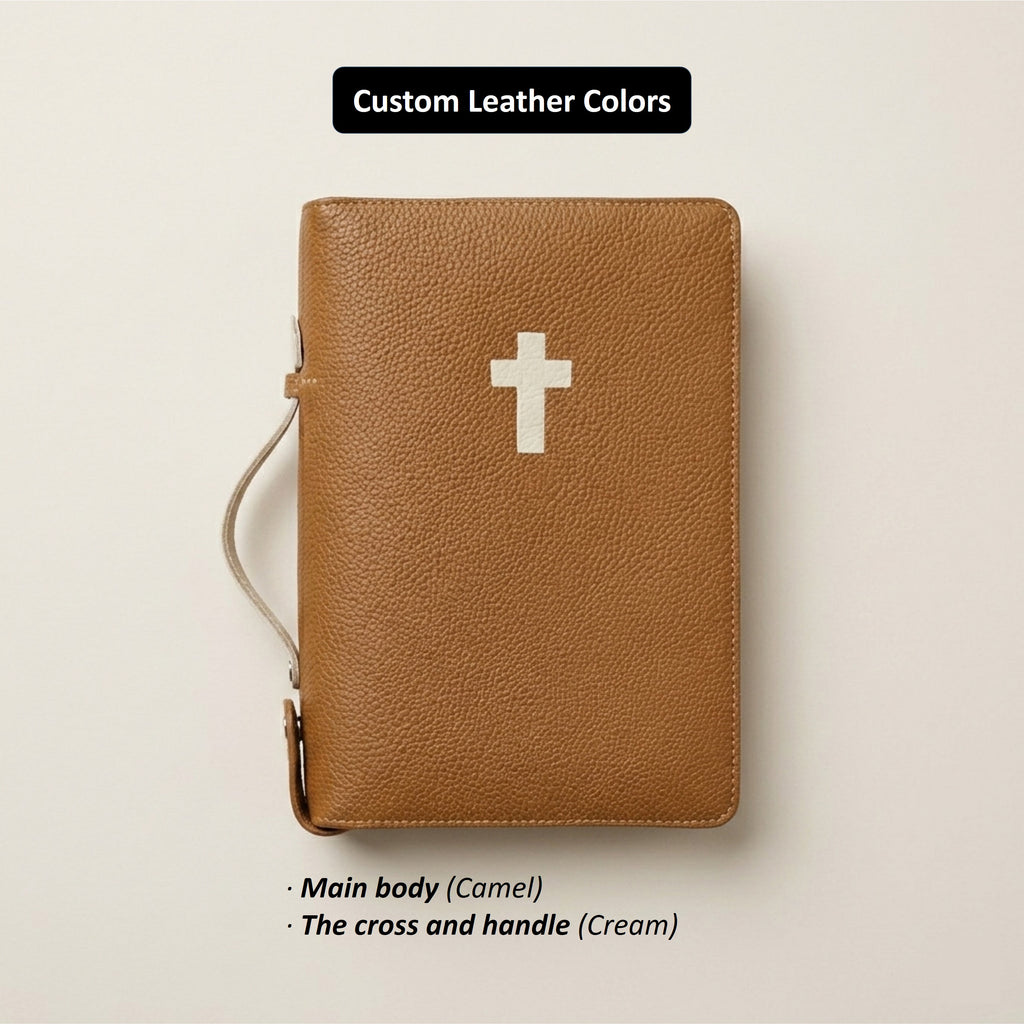 Zippered Leather Bible Cover with Handle - German Togo Leather