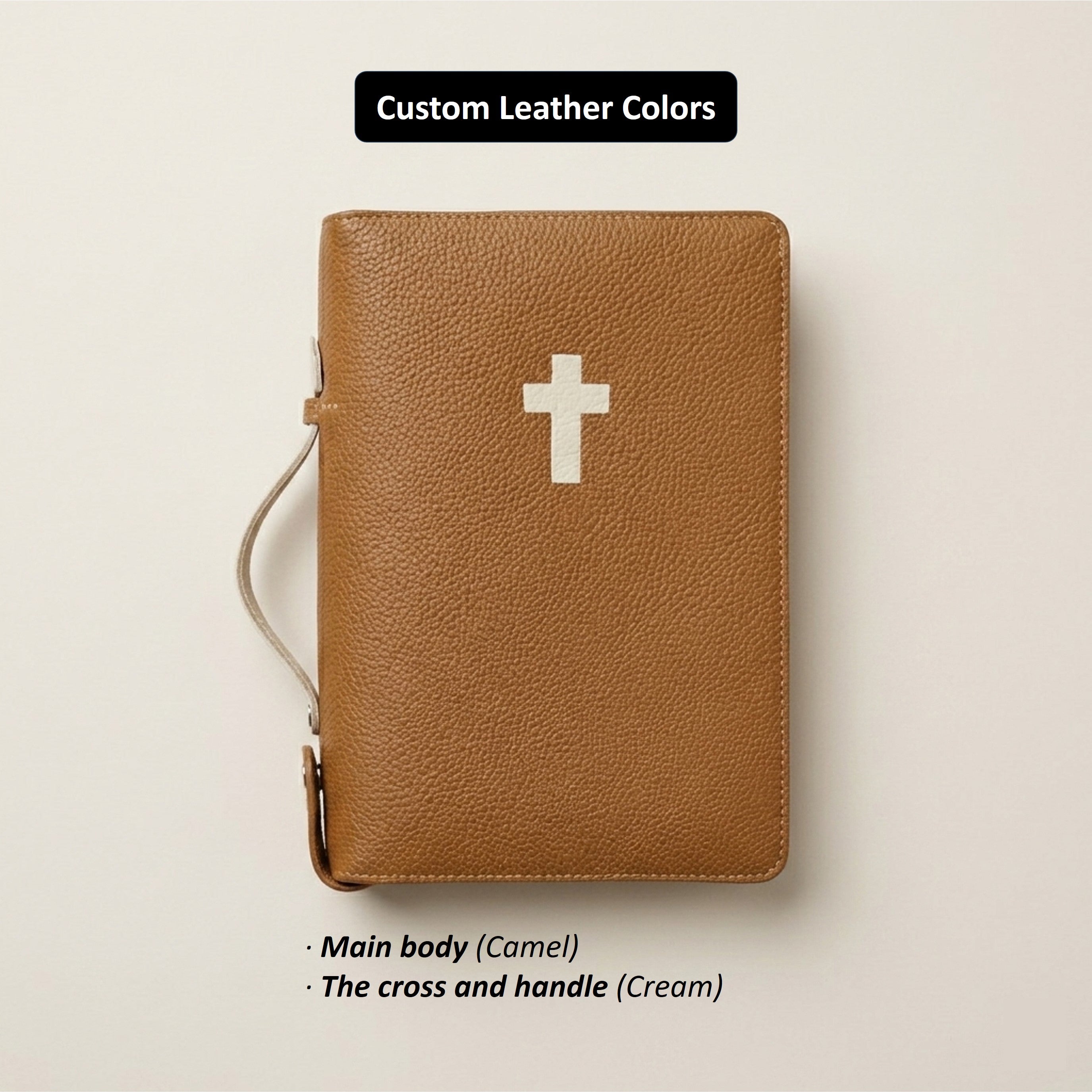 Zippered Leather Bible Cover with Handle - German Togo Leather