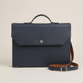 Navy German Noblessa leather briefcase with detachable strap, front view