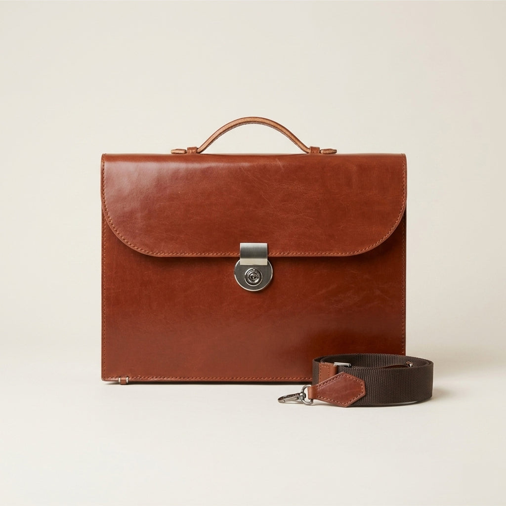The Legacy: Bespoke Bridle Leather Briefcase with Strap
