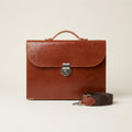 The Legacy English Bridle leather briefcase with strap, front view