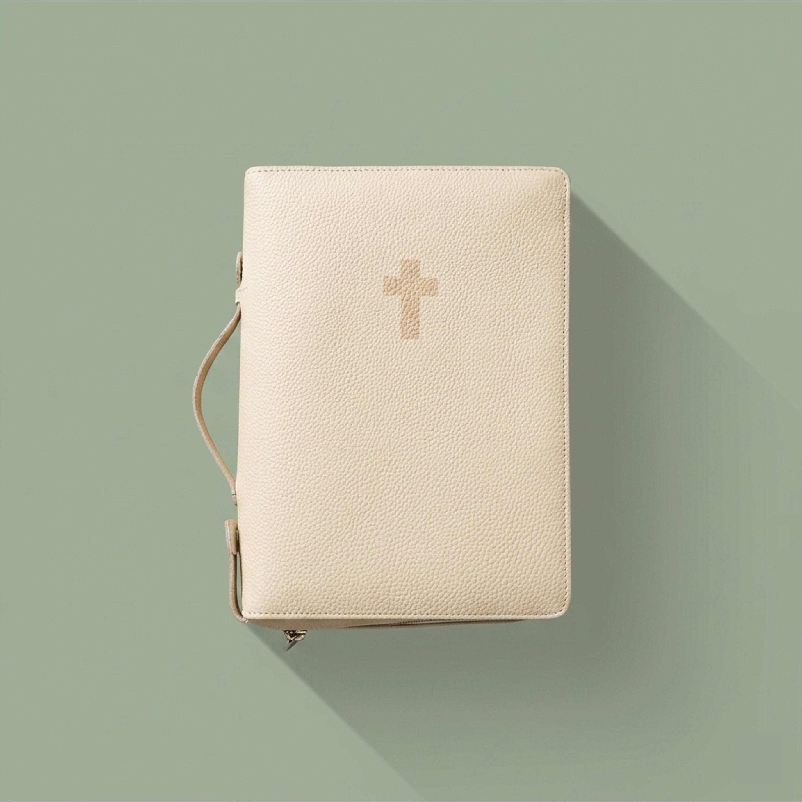Zippered Leather Bible Cover with Handle - German Togo Leather