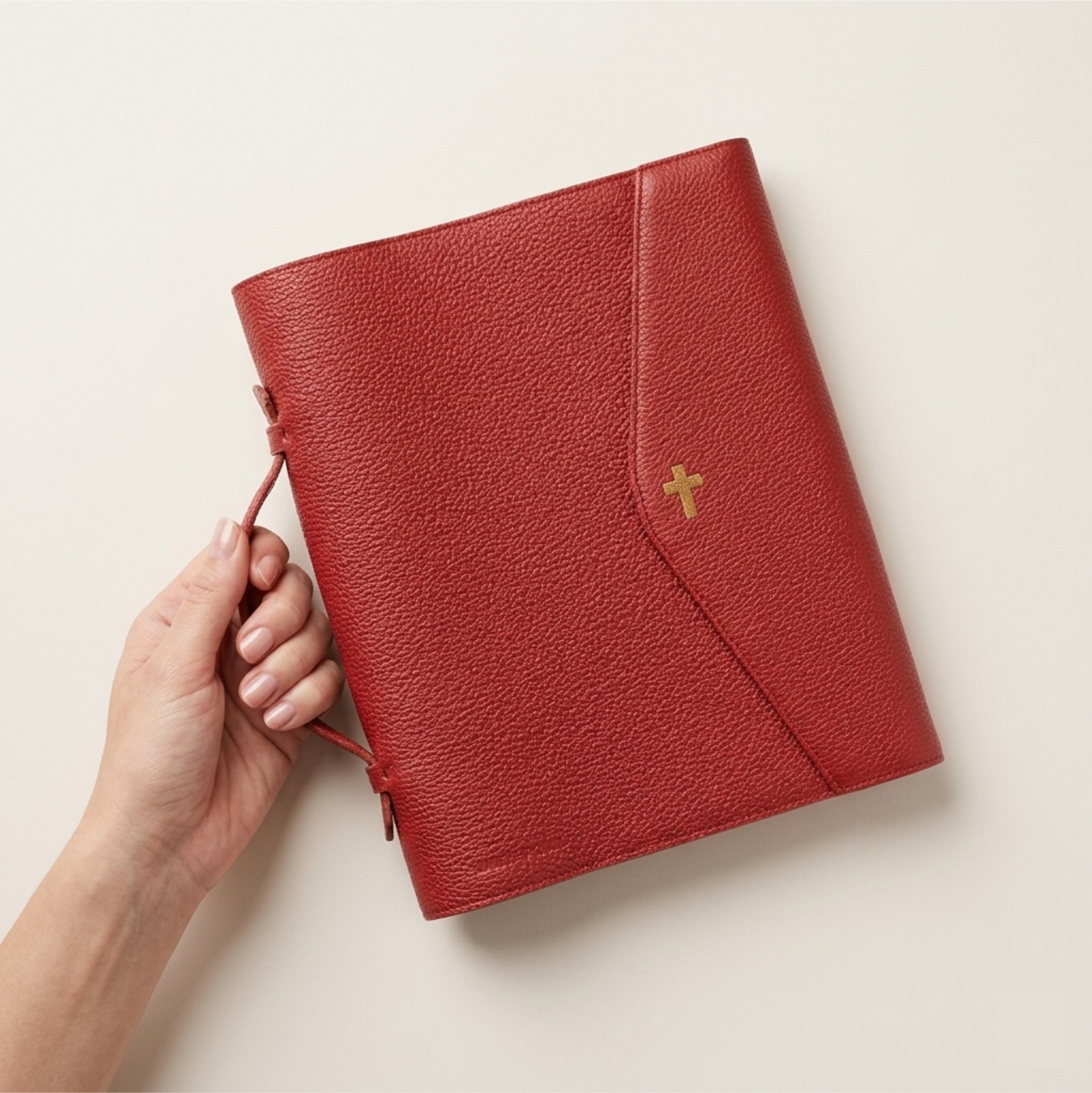 Magnetic Flap Leather Bible Cover with Handle - German Togo Leather