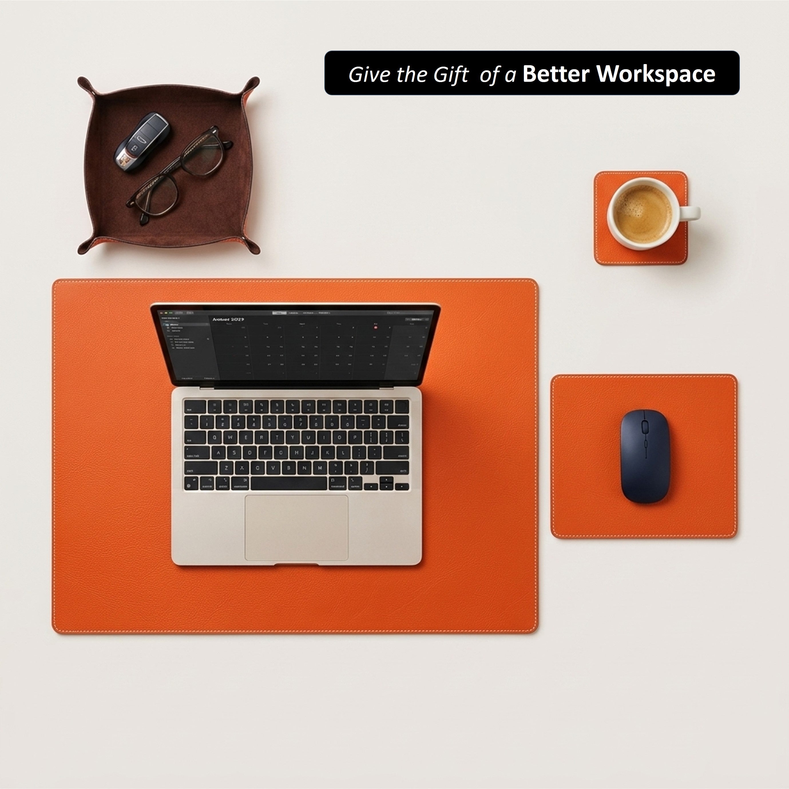 Layers of Leroi Signature Orange Noblessa Leather Desk Mat