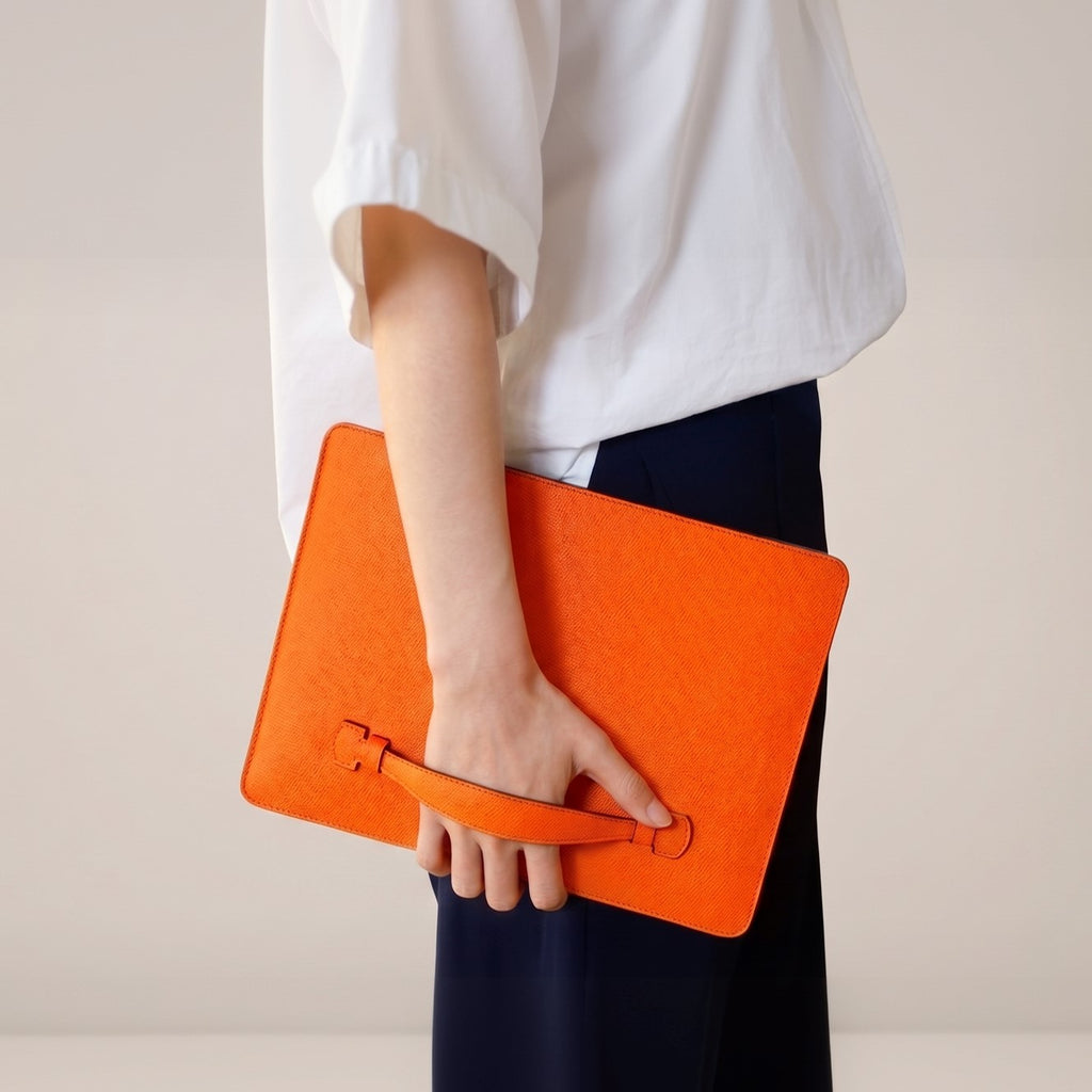 THE PENTAS Noblessa leather sleeve for MacBook Pro with 5-layer handle