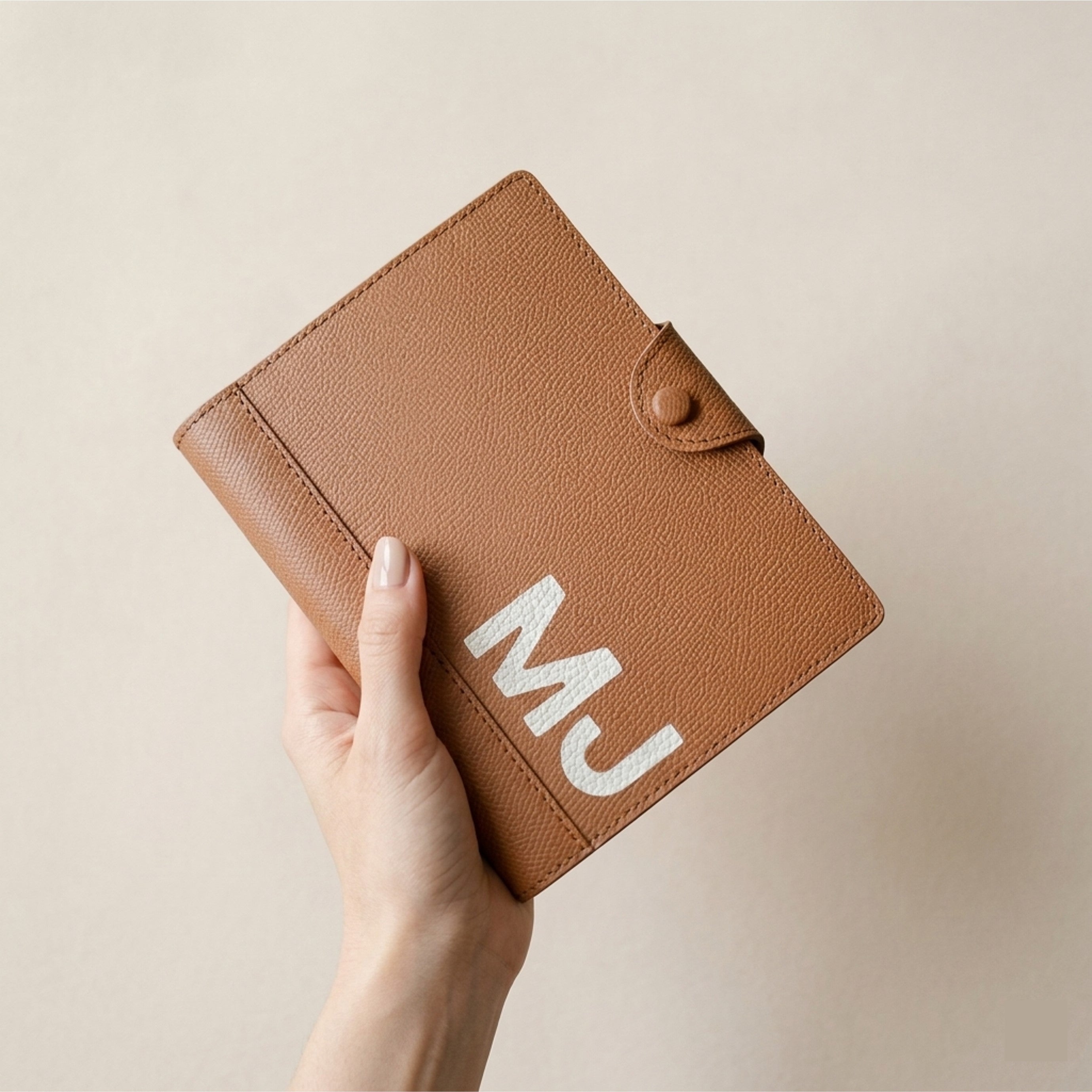Hand-held 4x6 German Noblessa leather notepad portfolio with mosaic initials