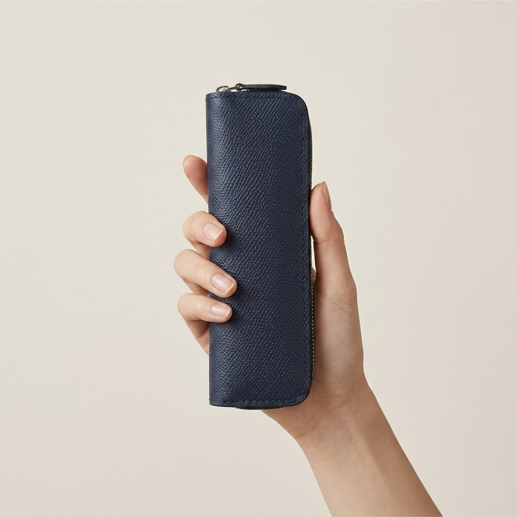 Handcrafted Perlinger Noblessa leather single pen case in Navy