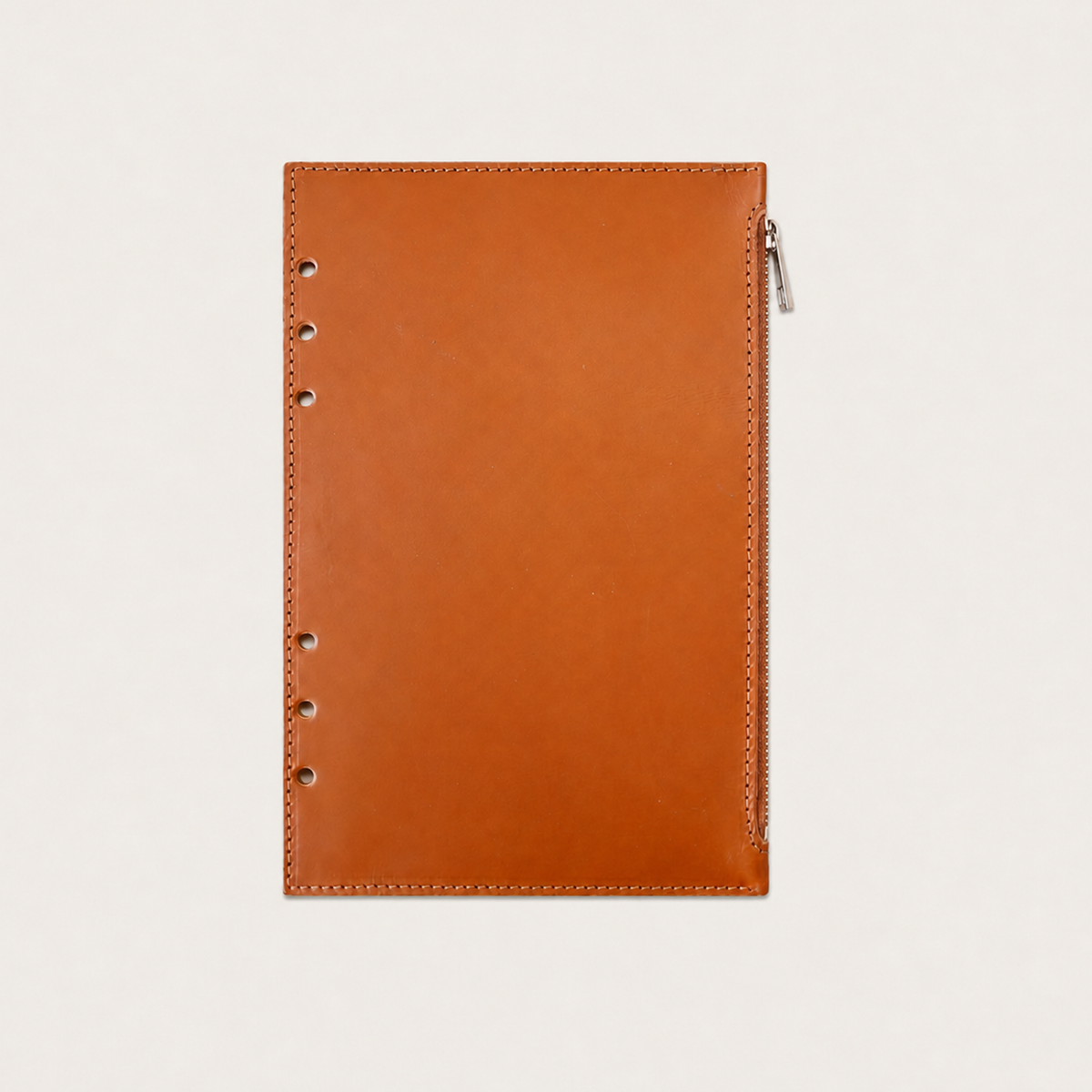 Tan Italian Vacchetta leather zip pocket for a Layers of LeRoi ring journal cover