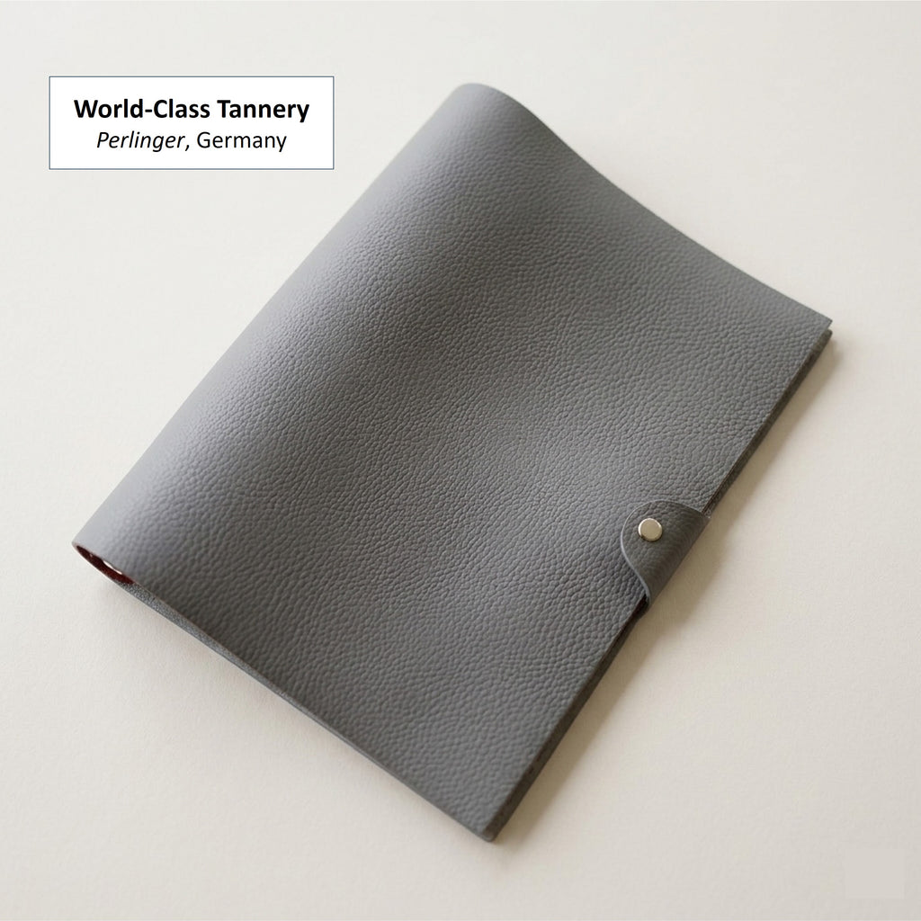 Etoupe German Togo leather B5 ring journal cover made with Perlinger calfskin from Germany