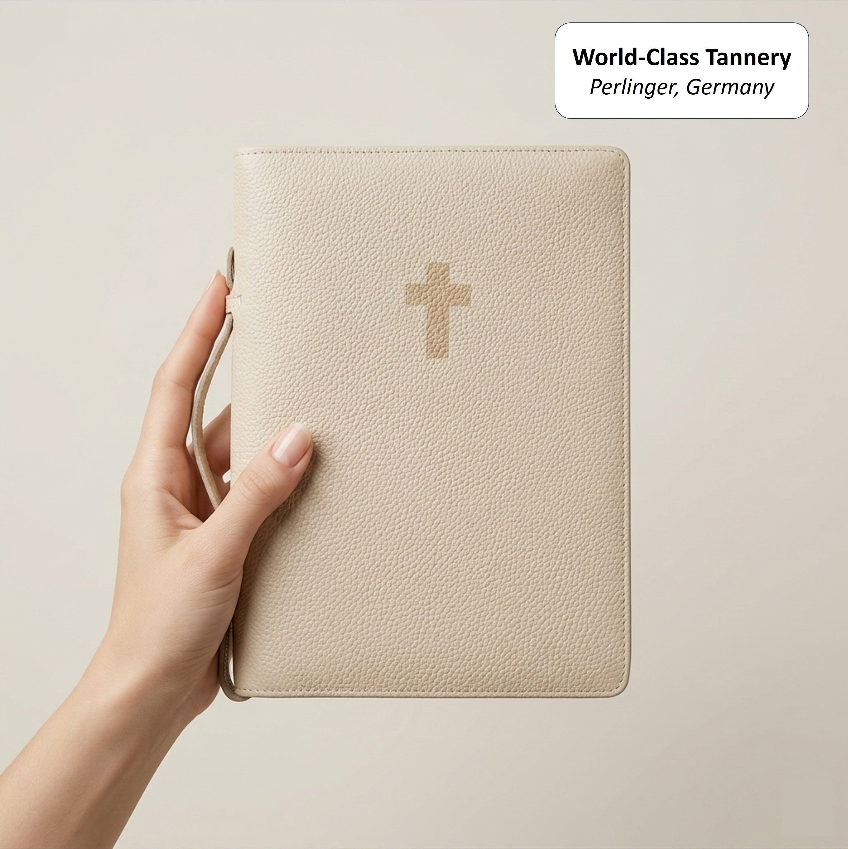 Zippered Leather Bible Cover with Handle - German Togo Leather