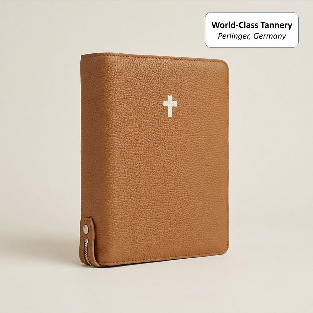 Zippered Leather Bible Cover - German Togo Leather