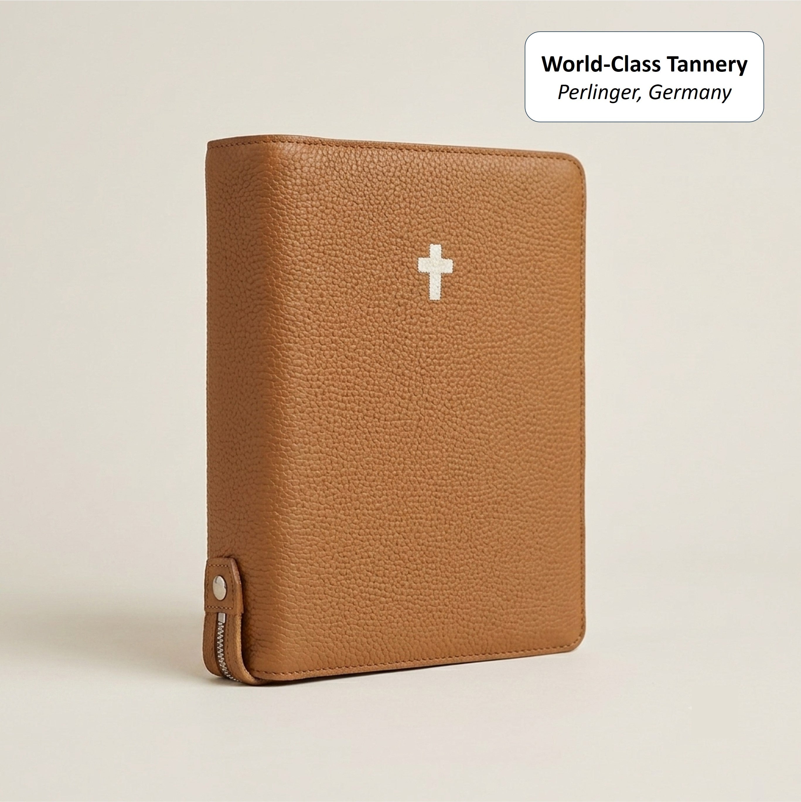 Zippered Leather Bible Cover - German Togo Leather