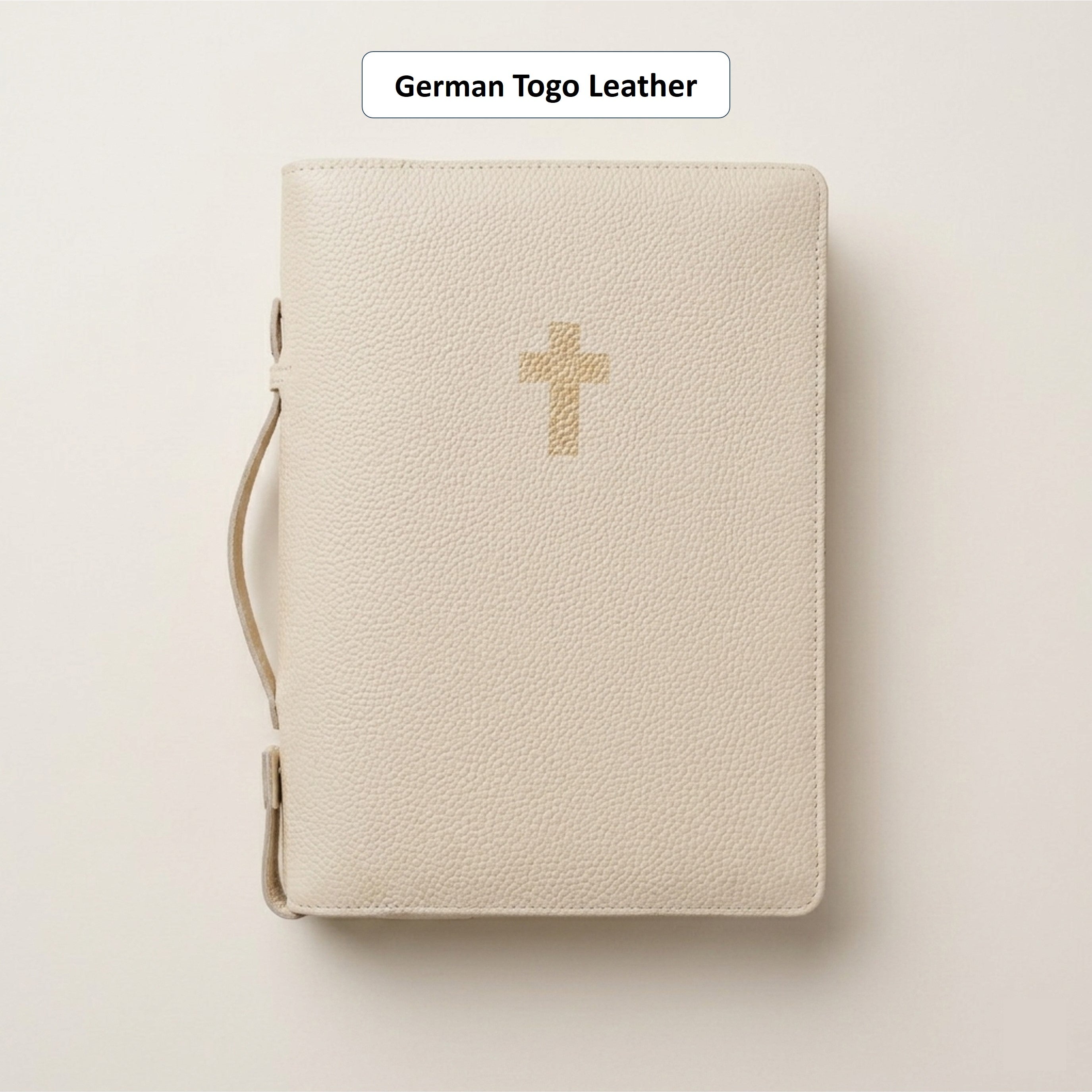 Zippered Leather Bible Cover with Handle - German Togo Leather