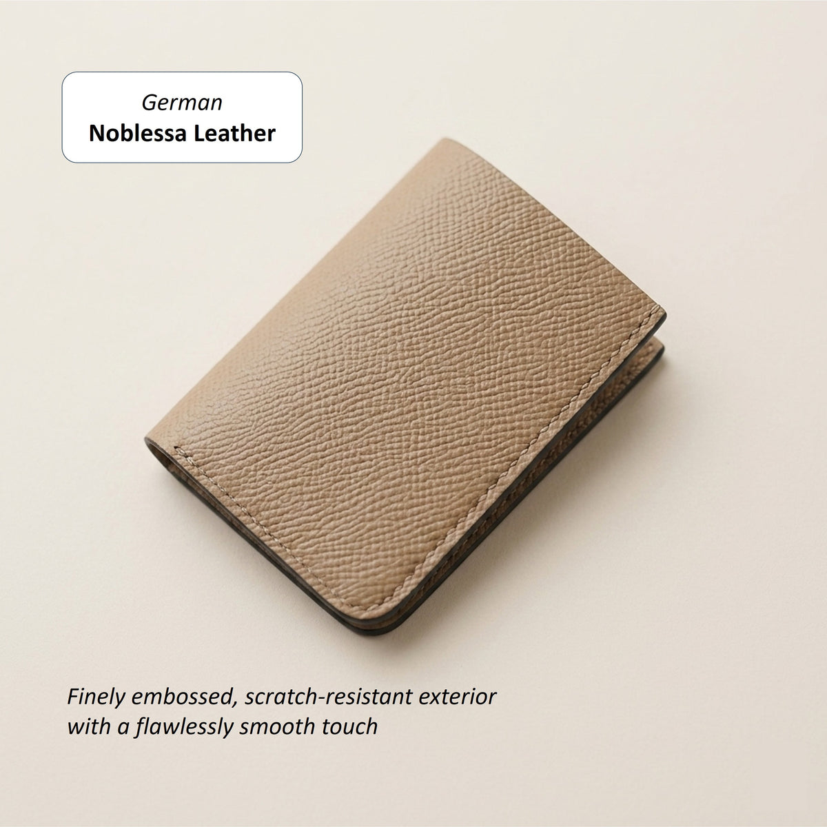 Taupe Tyrian Minimal Wallet crafted from German Noblessa calfskin