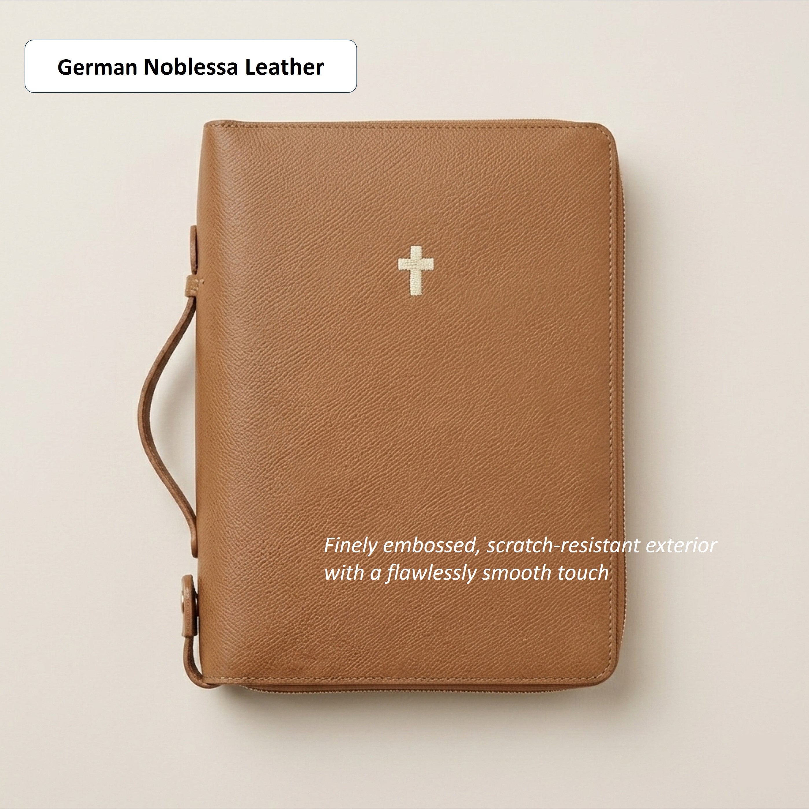 Zippered Leather Bible Cover with Handle - German Noblessa Leather