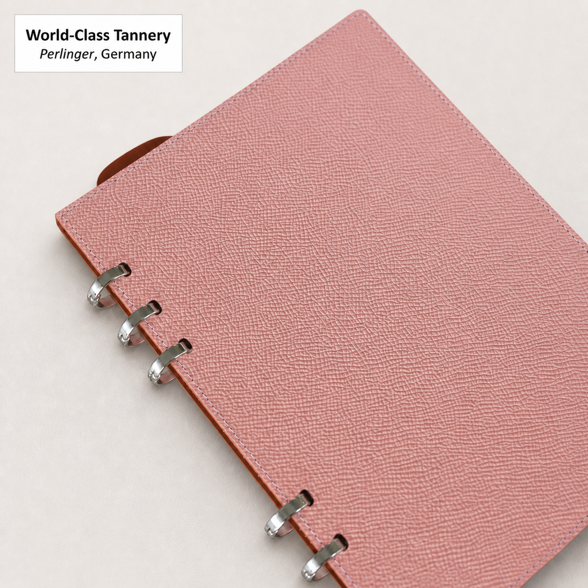 Blush pink A5 leather Smart Ring binder made with German Noblessa calfskin by Perlinger