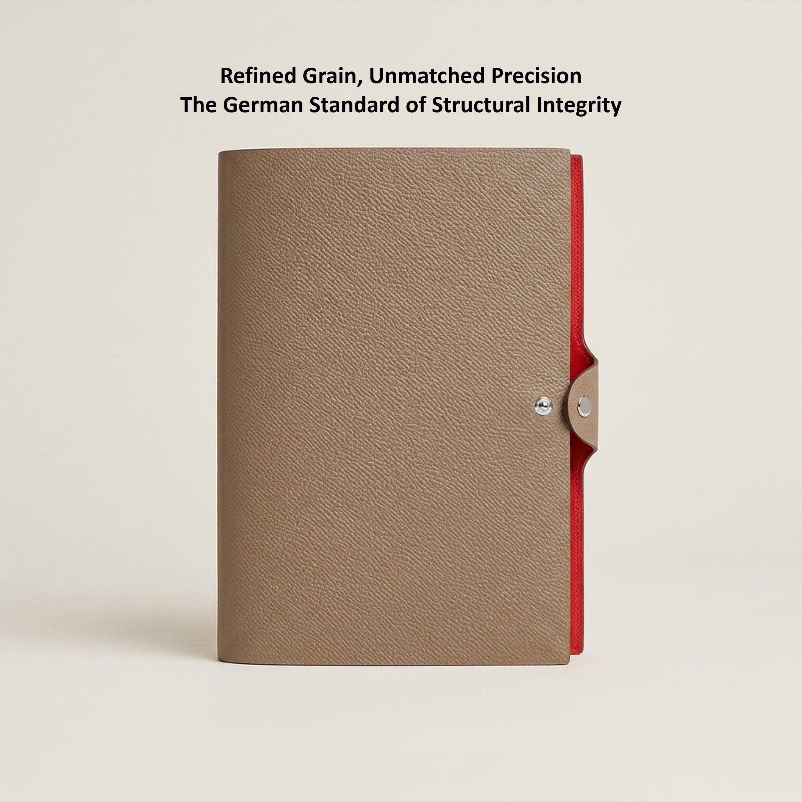 Taupe German Noblessa leather A5 journal cover with red Vacchetta leather interior
