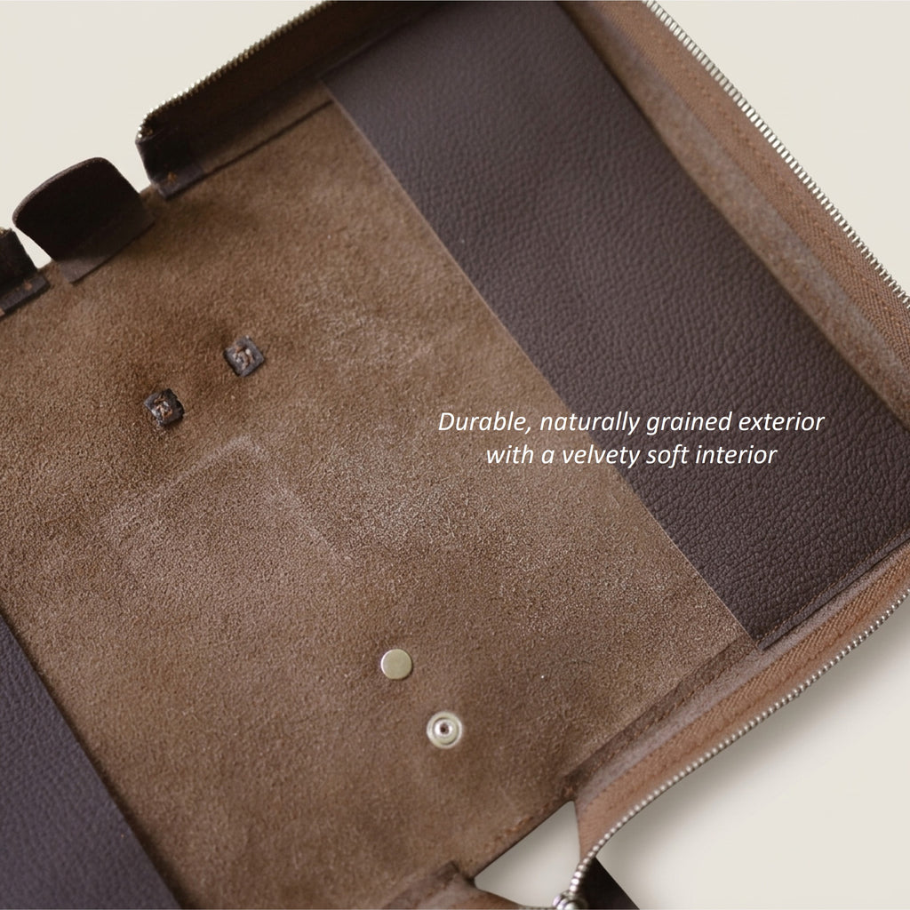 Zippered Leather Bible Cover with Handle - German Togo Leather