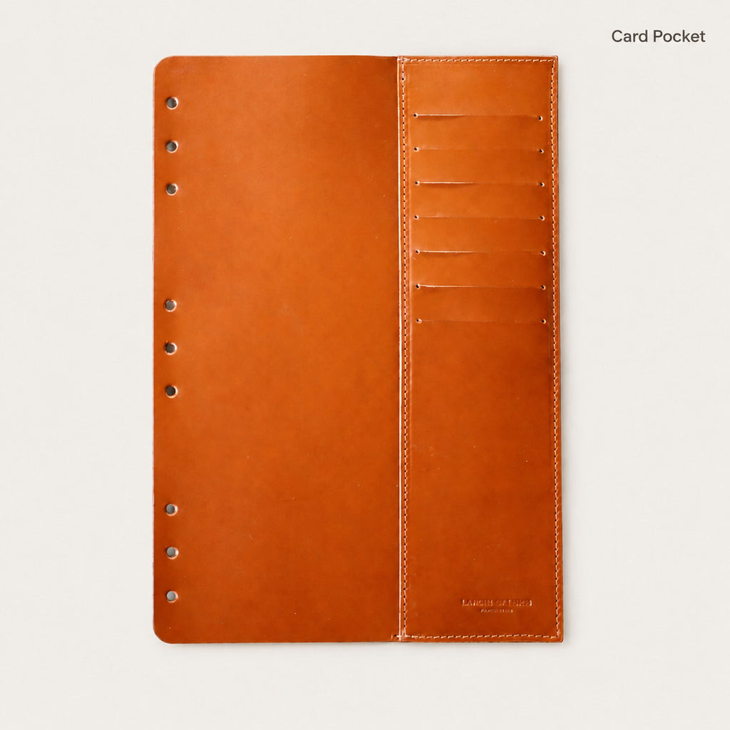 Tan detachable Italian Vacchetta leather card pocket with card slots and a slip pocket