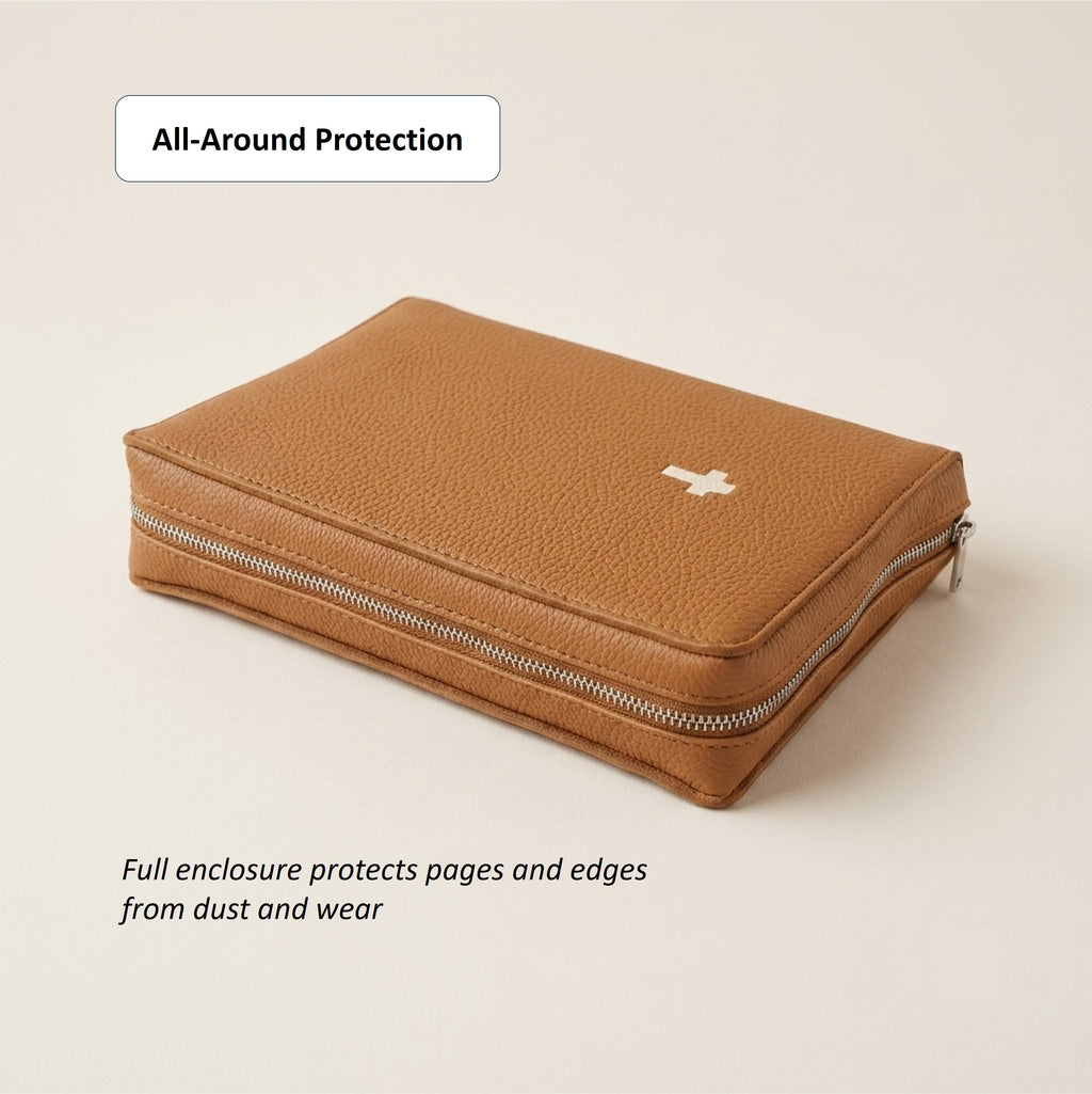 Zippered Leather Bible Cover - German Togo Leather