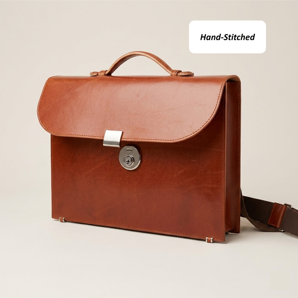 The Legacy: Bespoke Bridle Leather Briefcase with Strap