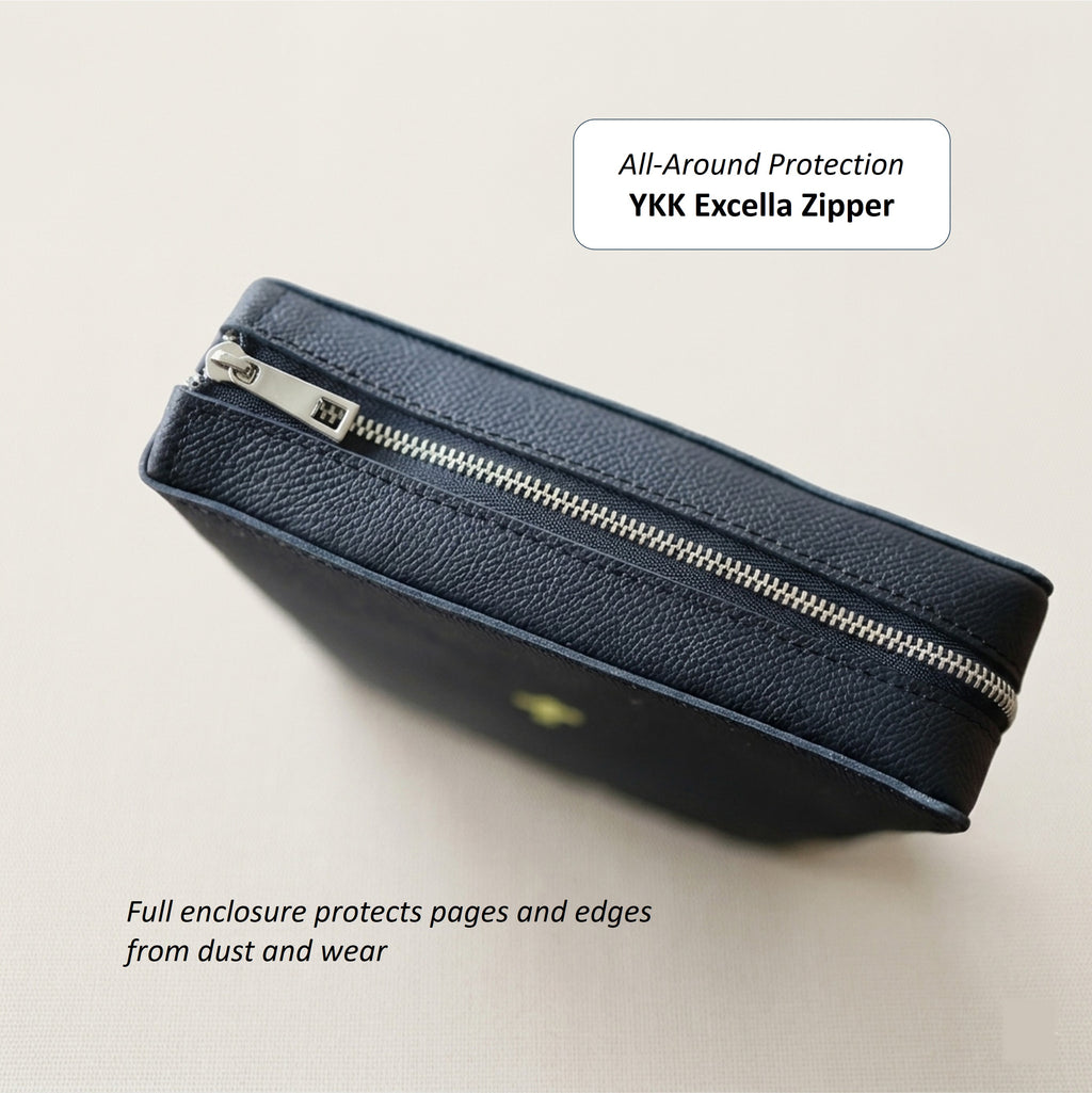 Zippered Leather Bible Cover with Handle - German Noblessa Leather