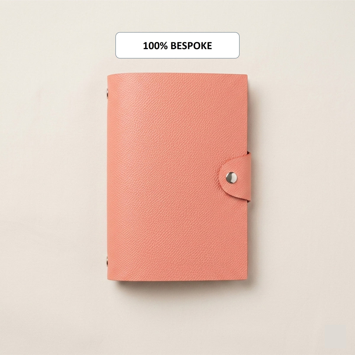 Bespoke Baby Pink German Noblessa leather A6 journal cover with snap closure
