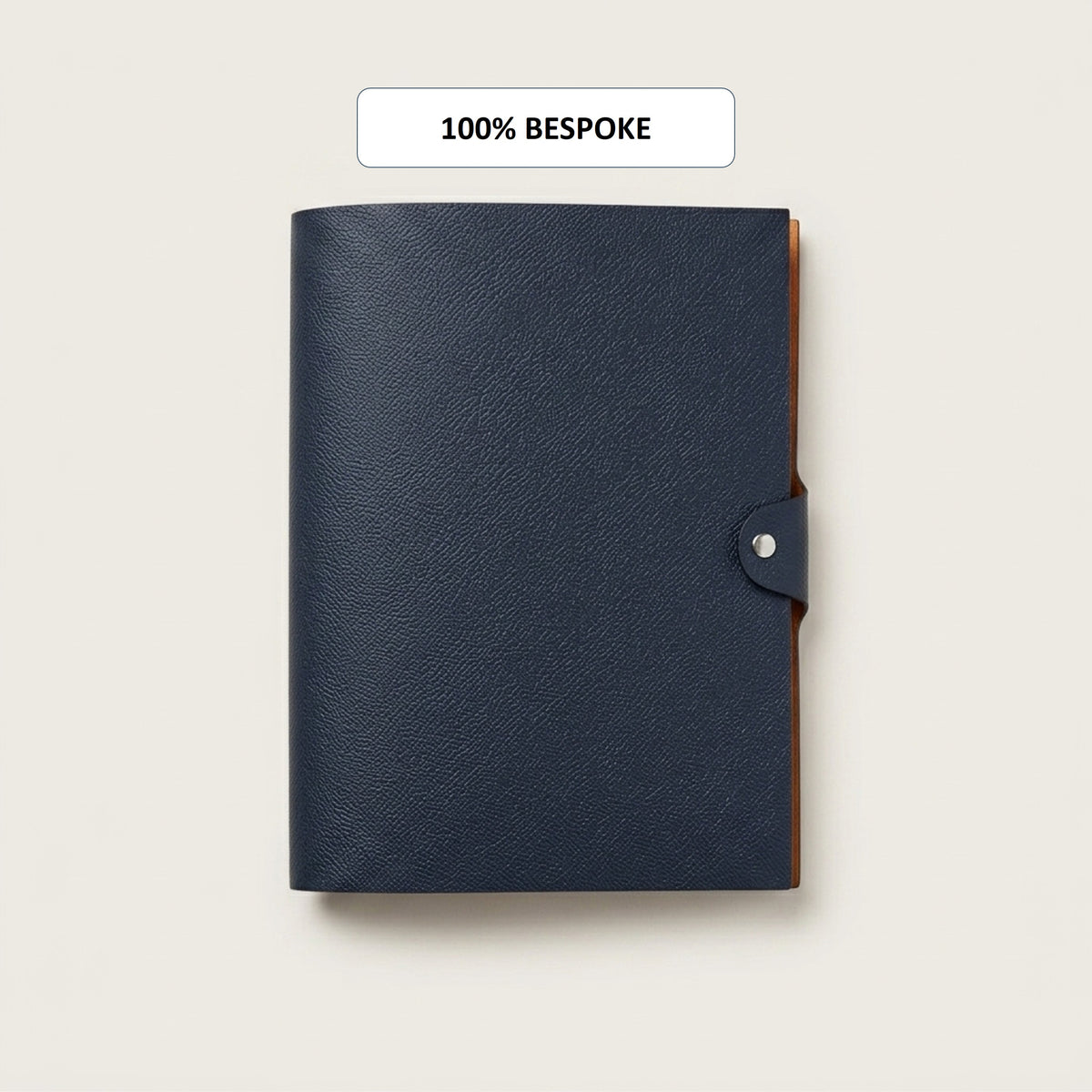 Bespoke Dark Navy German Noblessa leather B5 journal cover with snap closure
