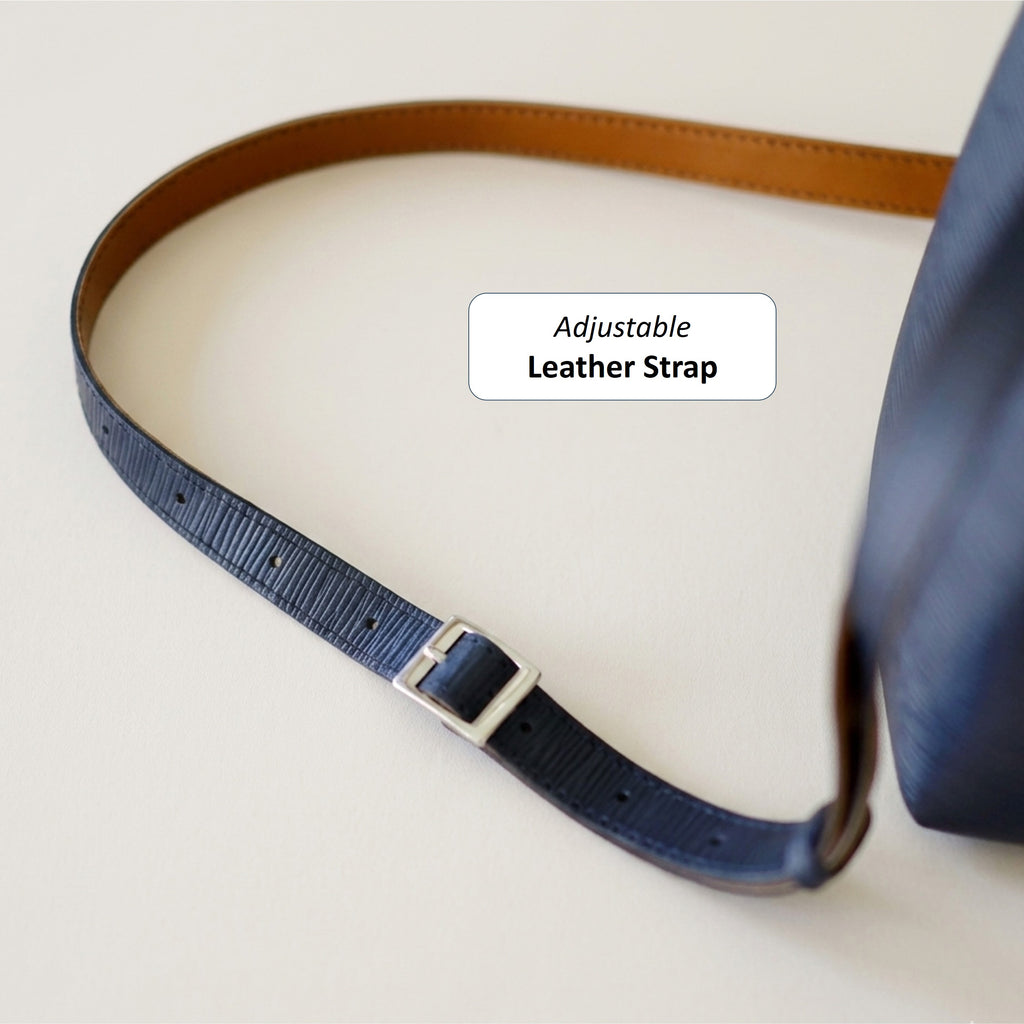 Close-up of the adjustable full leather shoulder strap for the Dorothy Bag