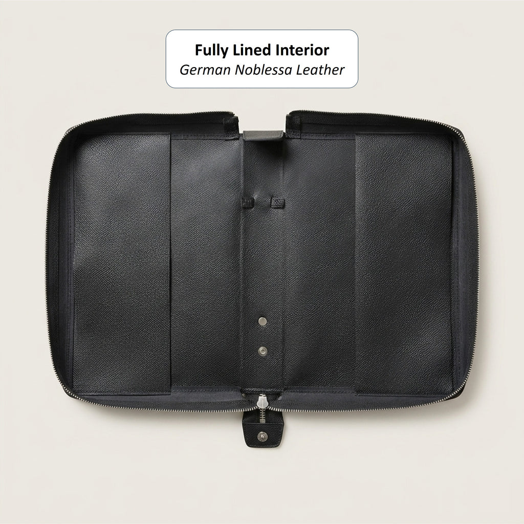 Zippered Leather Bible Cover with Handle - German Noblessa Leather