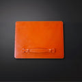 Italian Vacchetta leather MacBook sleeve with Lift & Restore handle, front view