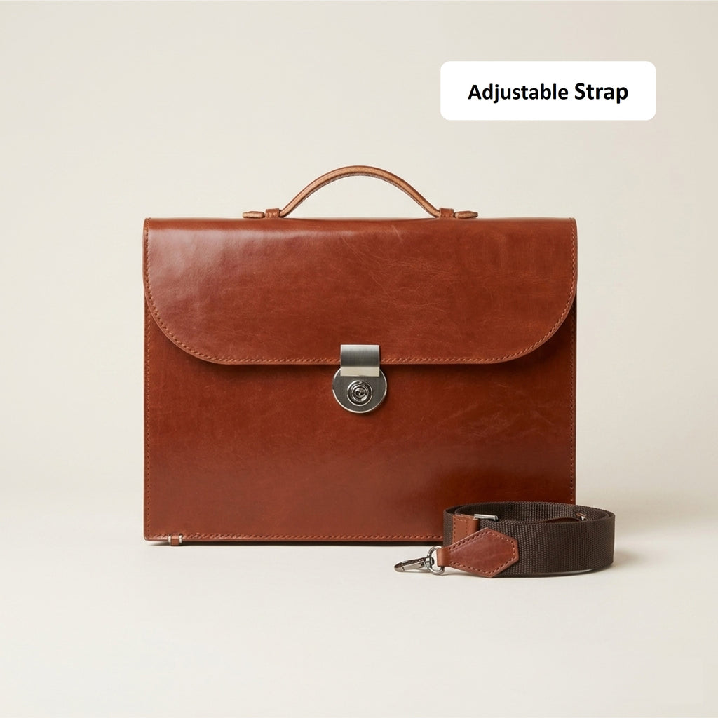 The Legacy: Bespoke Bridle Leather Briefcase with Strap