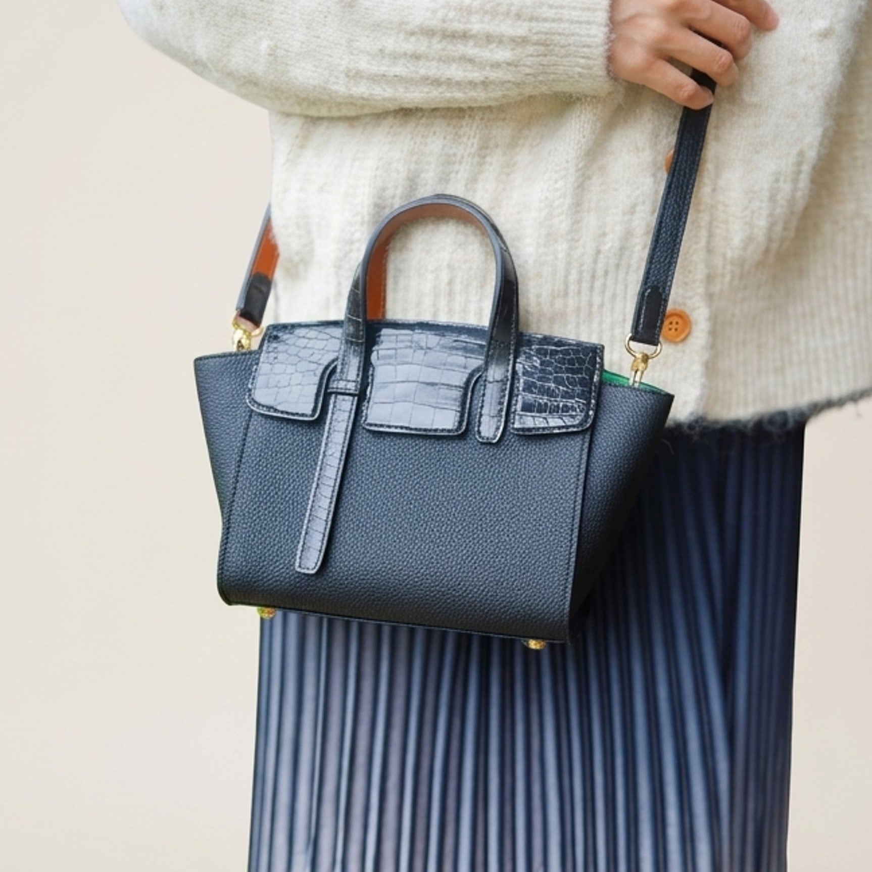 Fog Bag 19 Exotic Edition | German Togo & Crocodile Leather Tote