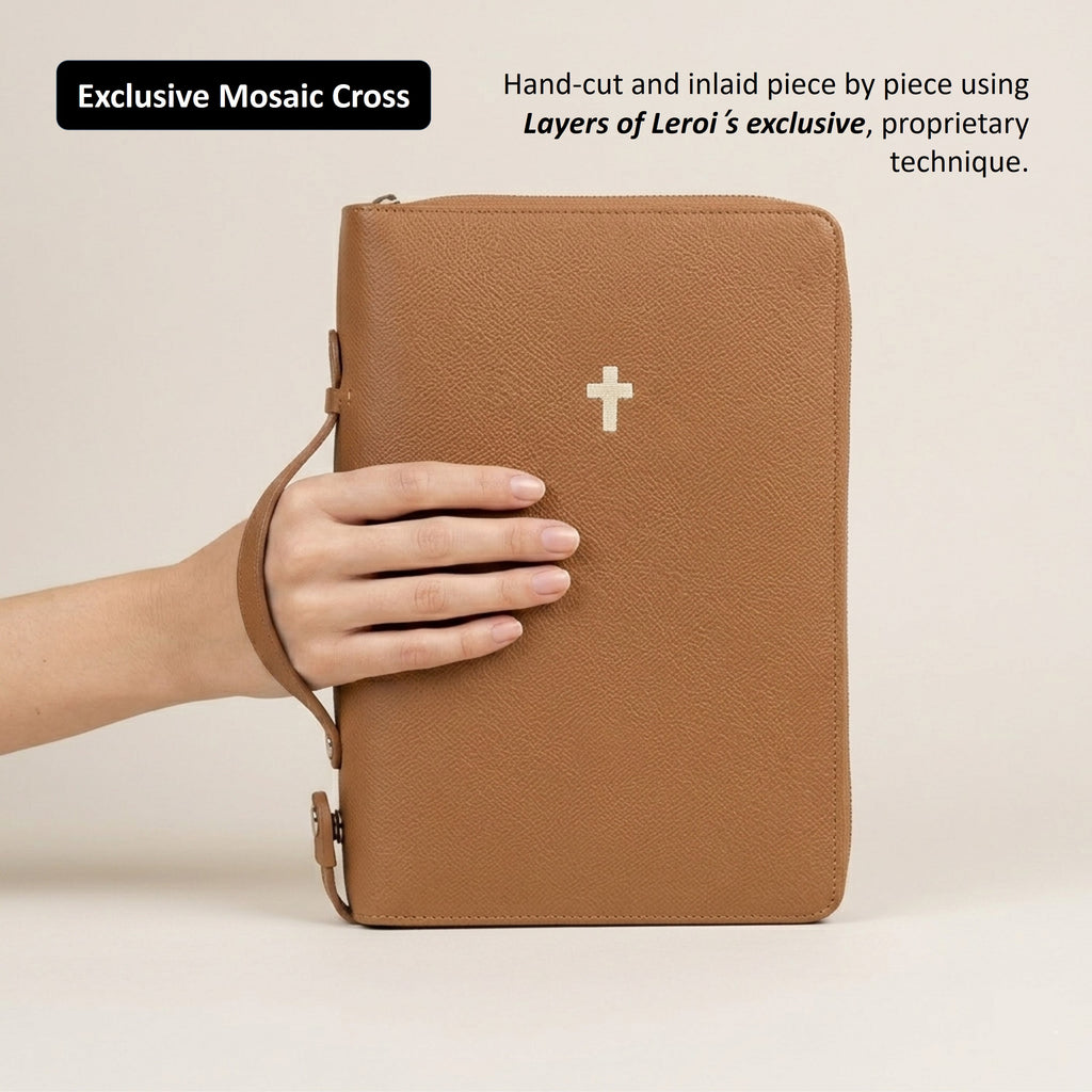 Zippered Leather Bible Cover with Handle - German Noblessa Leather