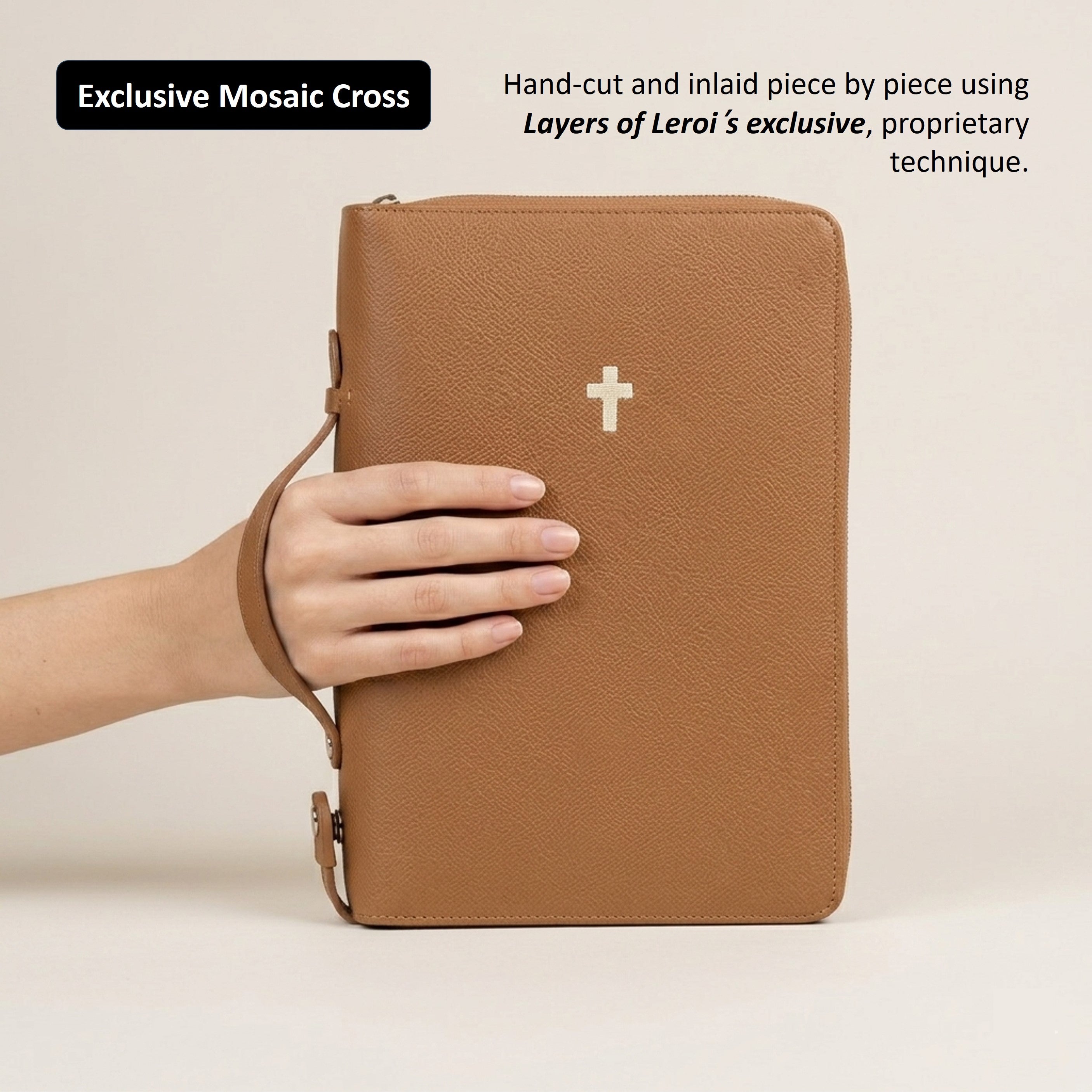 Zippered Leather Bible Cover with Handle - German Noblessa Leather