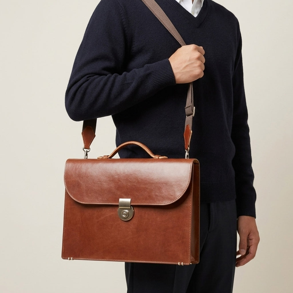 The Legacy: Bespoke Bridle Leather Briefcase with Strap