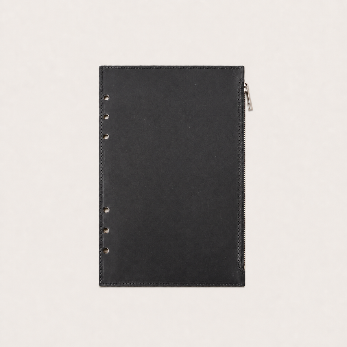 Black Italian Vacchetta leather zip pocket for a Layers of LeRoi ring journal cover