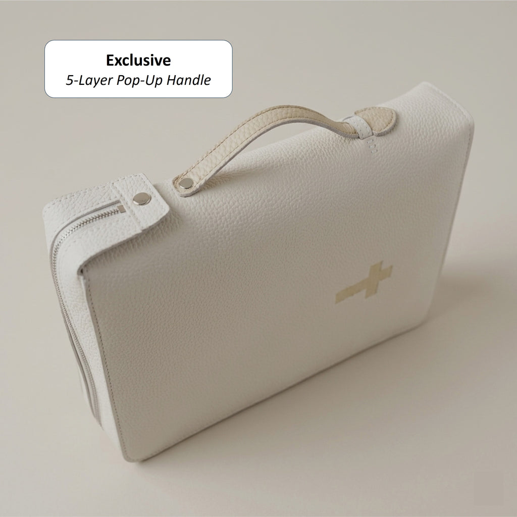 Zippered Leather Bible Cover with Handle - German Togo Leather