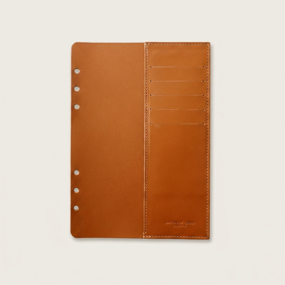 Tan Italian Vacchetta leather card pocket for a Layers of LeRoi ring journal cover