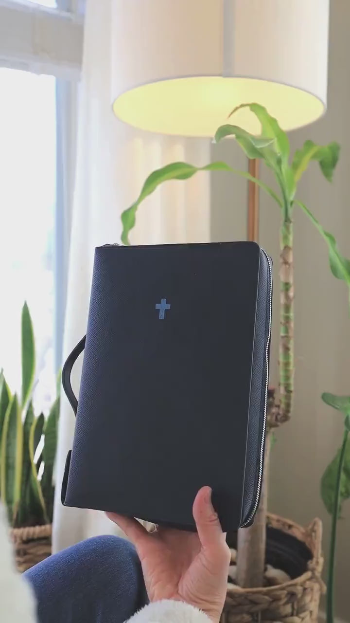 Zippered Leather Bible Cover with Handle - German Noblessa Leather