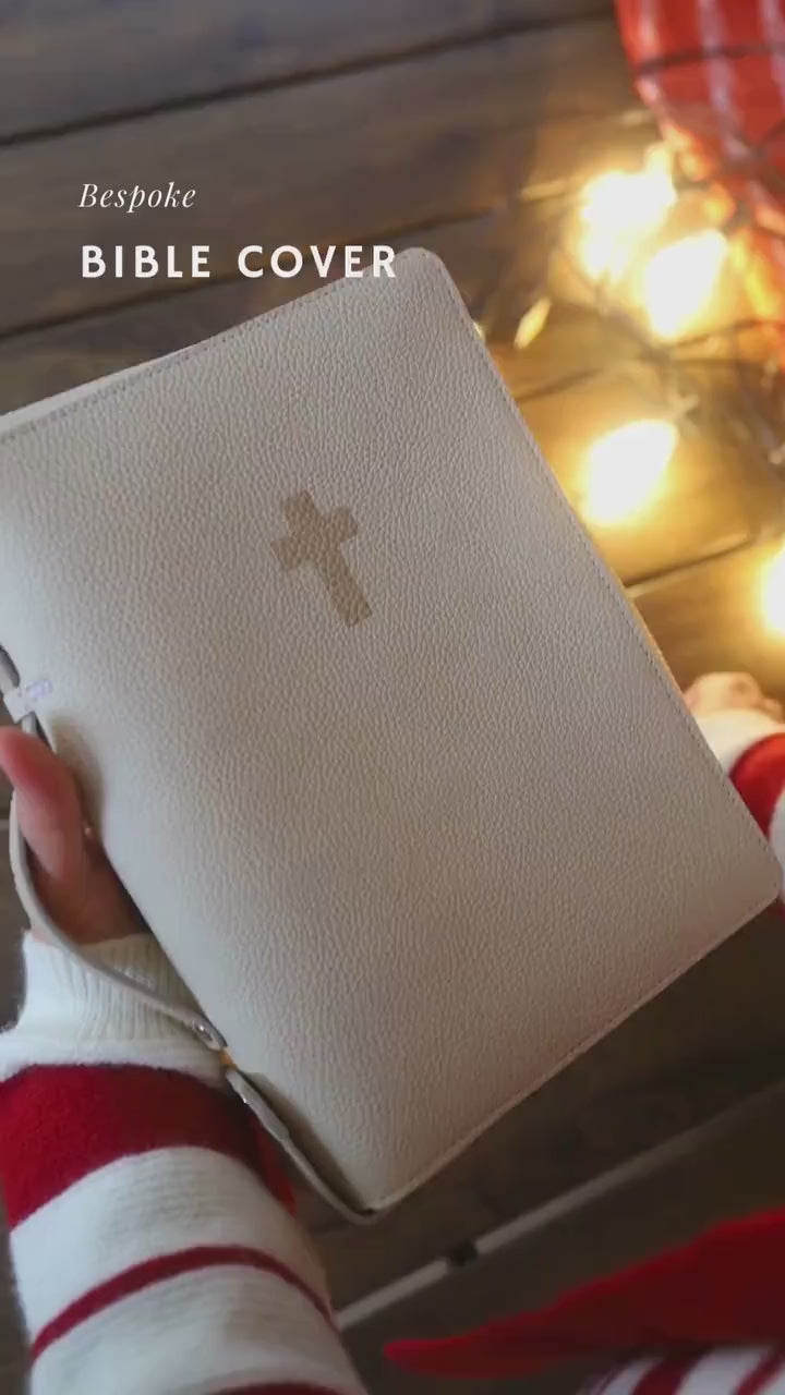 Zippered Leather Bible Cover with Handle - German Togo Leather